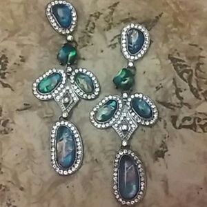 Earring Blue Green Abalone Crystal dangle